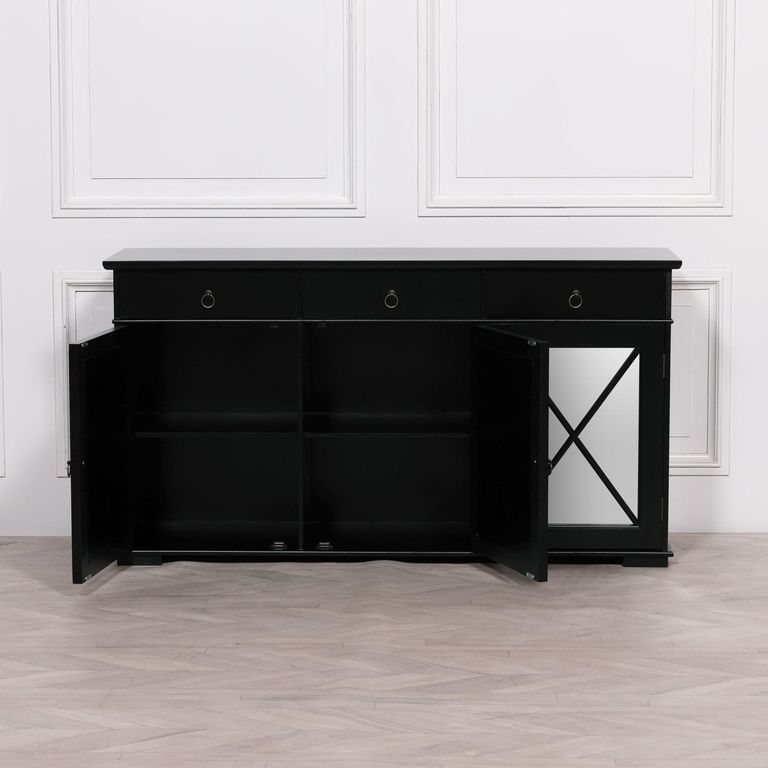 Oriental Sideboard - Black Painted - 3 Door - Medium