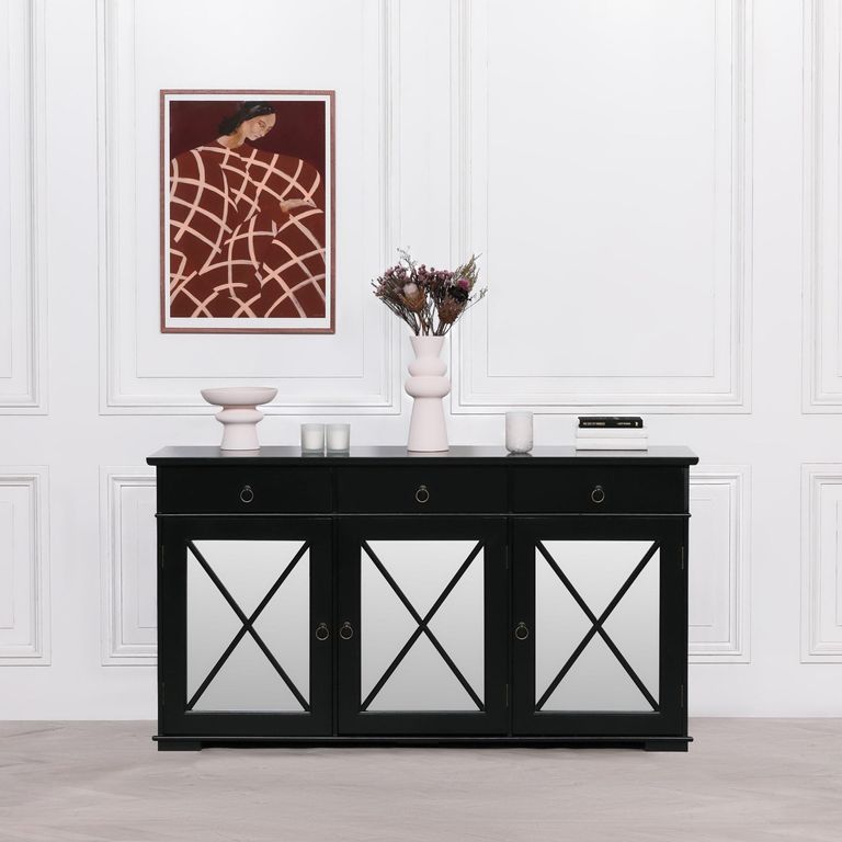 Oriental Sideboard - Black Painted - 3 Door - Medium