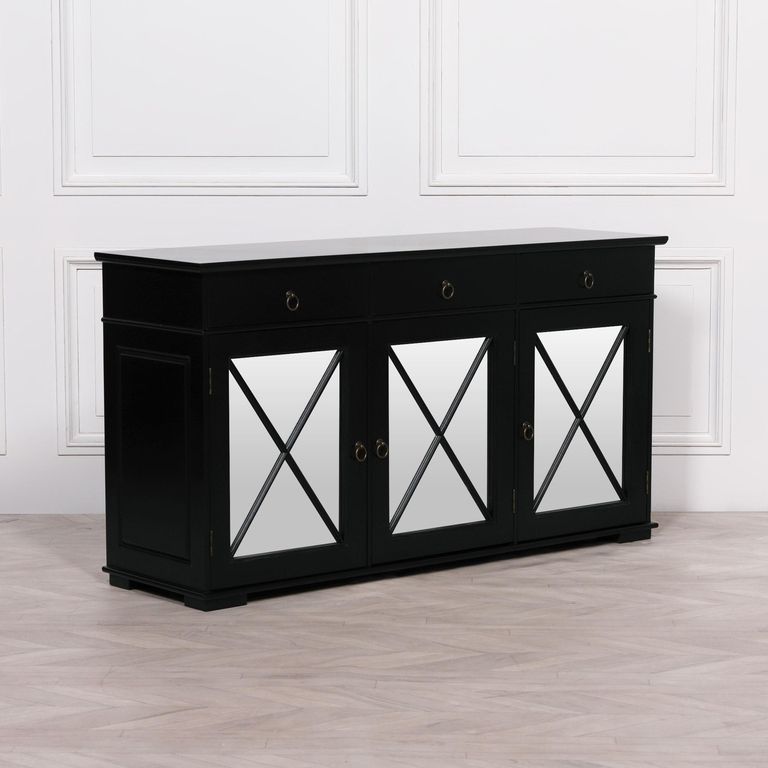 Oriental Sideboard - Black Painted - 3 Door - Medium