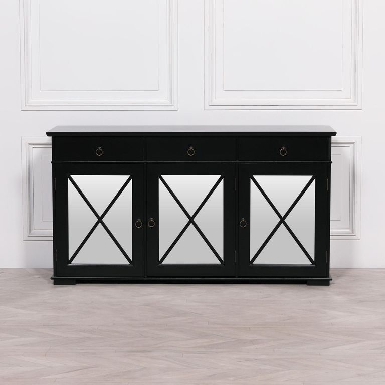 Oriental Sideboard - Black Painted - 3 Door - Medium