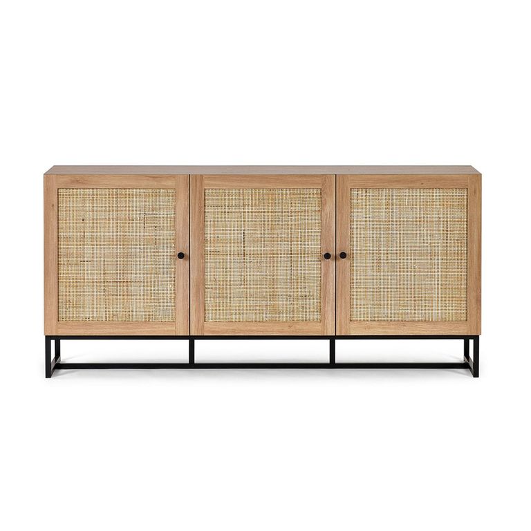 Padstow Large Sideboard - 160cm - 3 Doors - Oak and Rattan