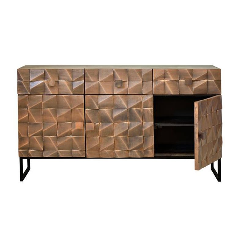 Pinole Sideboard - Copper Geometric - Mango Wood - 3 Door - Medium - 140cm