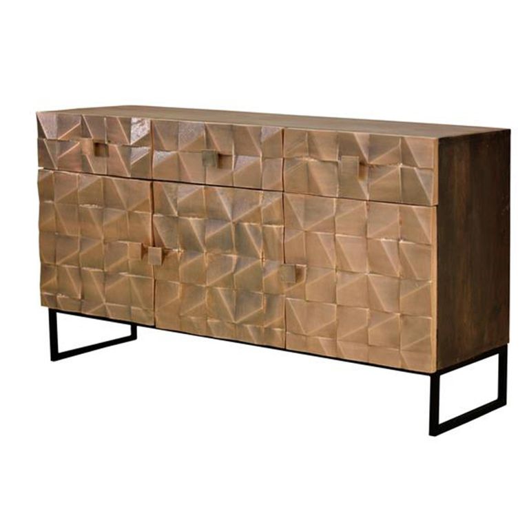 Pinole Sideboard - Copper Geometric - Mango Wood - 3 Door - Medium - 140cm