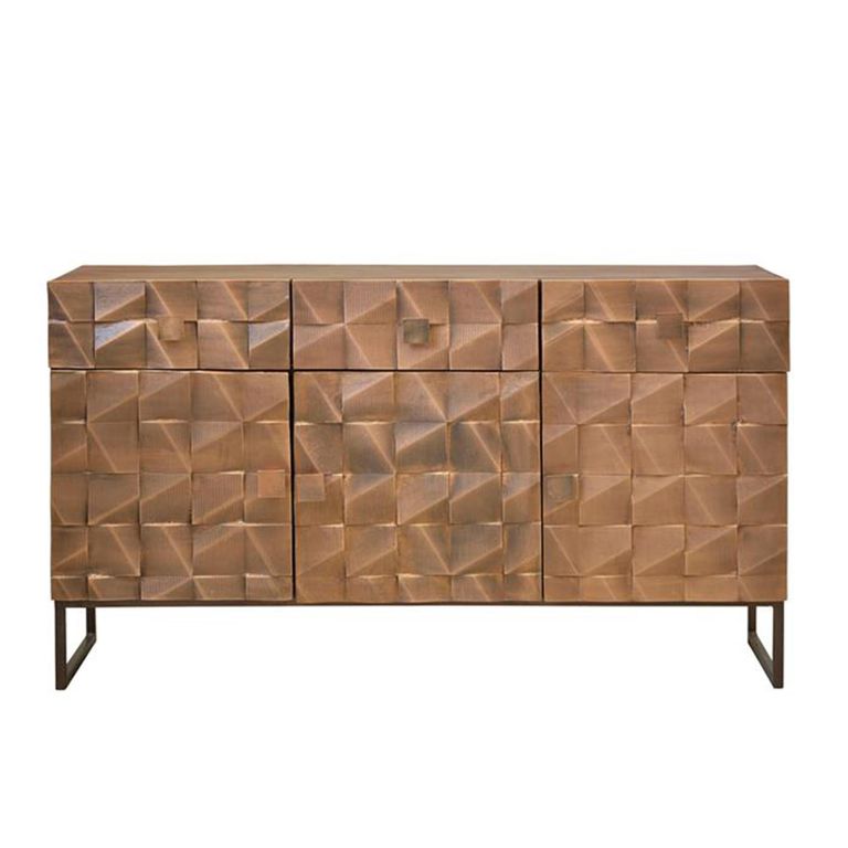 Pinole Sideboard - Copper Geometric - Mango Wood - 3 Door - Medium - 140cm