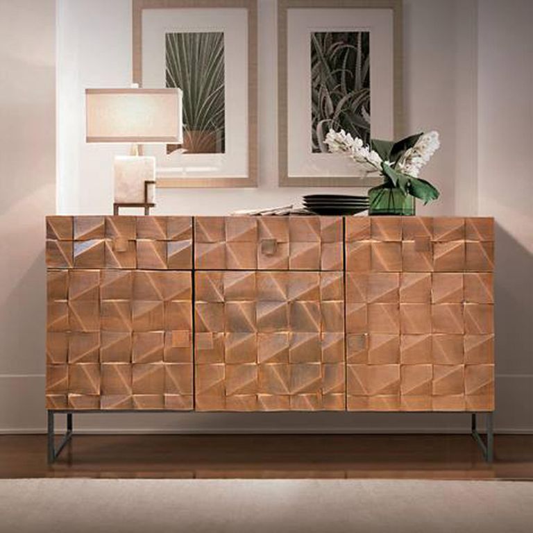 Pinole Sideboard - Copper Geometric - Mango Wood - 3 Door - Medium - 140cm