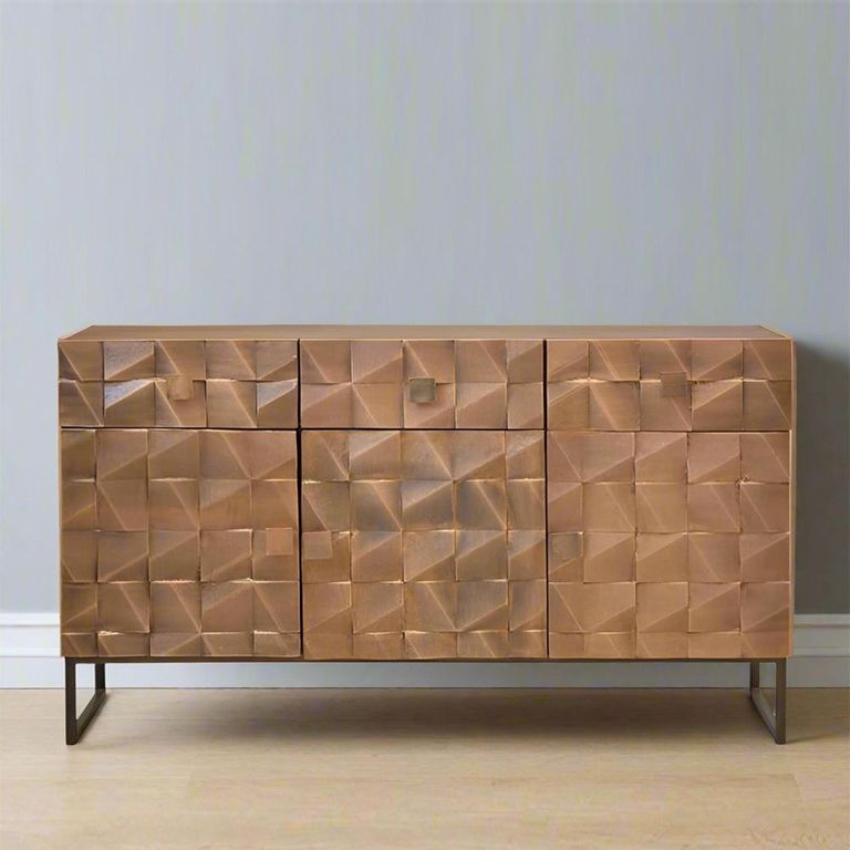 Pinole Sideboard - Copper Geometric - Mango Wood - 3 Door - Medium - 140cm