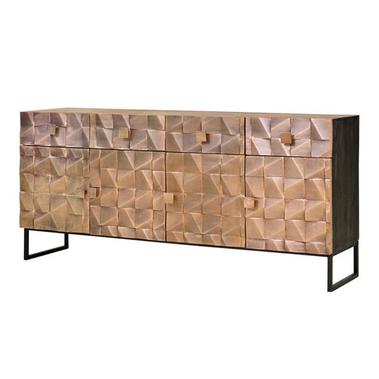 Pinole Sideboard - Copper Geometric - Mango Wood - 4 Door - Large - 170cm