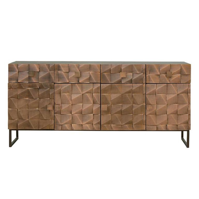 Pinole Sideboard - Copper Geometric - Mango Wood - 4 Door - Large - 170cm