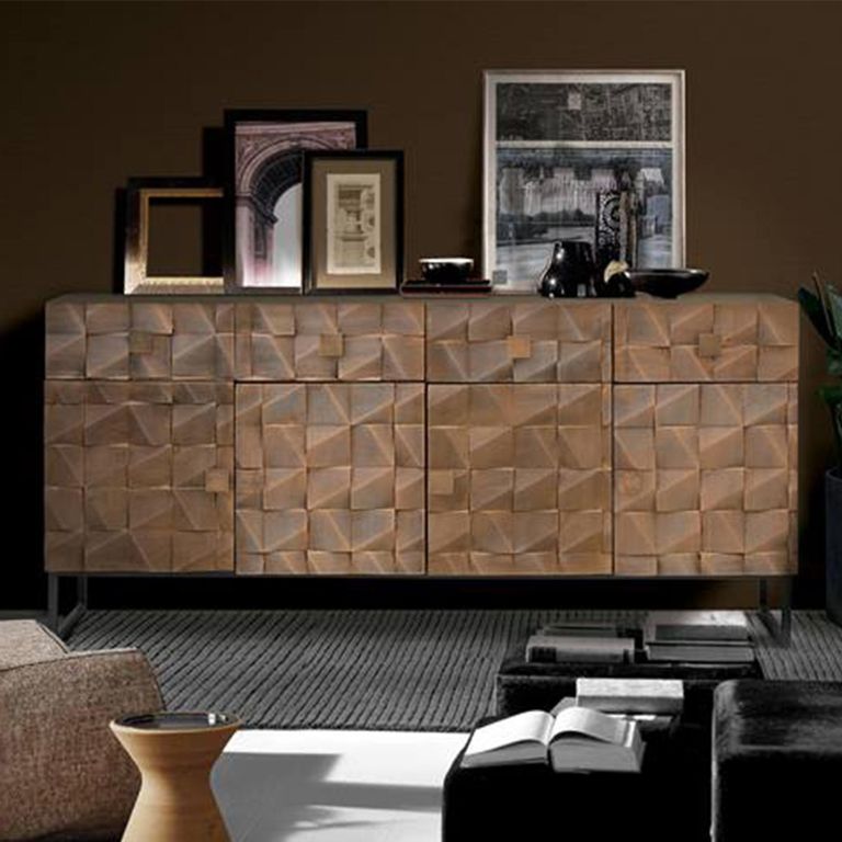 Pinole Sideboard - Copper Geometric - Mango Wood - 4 Door - Large - 170cm