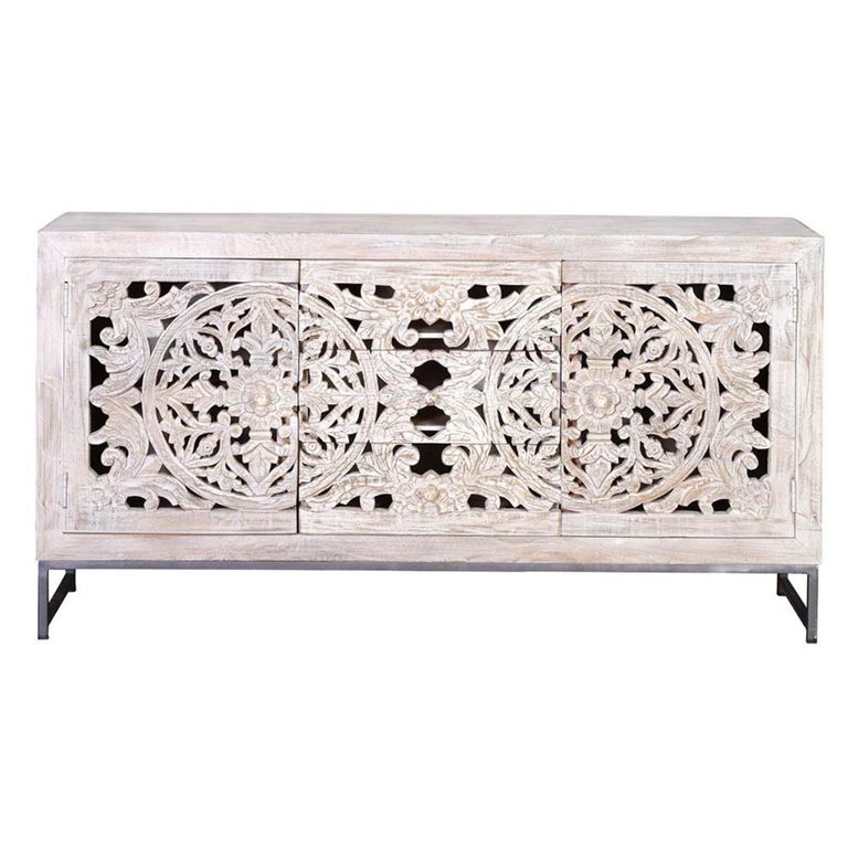 Quintana Sideboard - Washed Carved - Mango Wood - 2 Door - Medium - 150cm