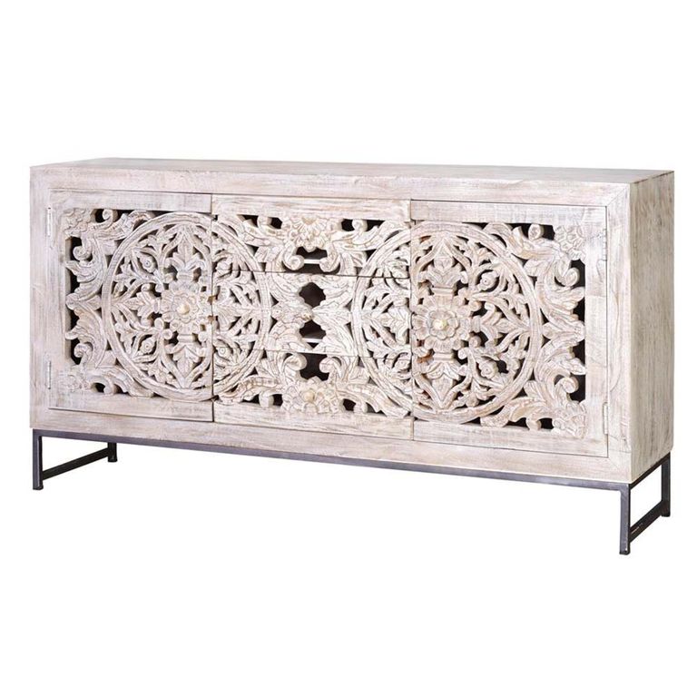 Quintana Sideboard - Washed Carved - Mango Wood - 2 Door - Medium - 150cm