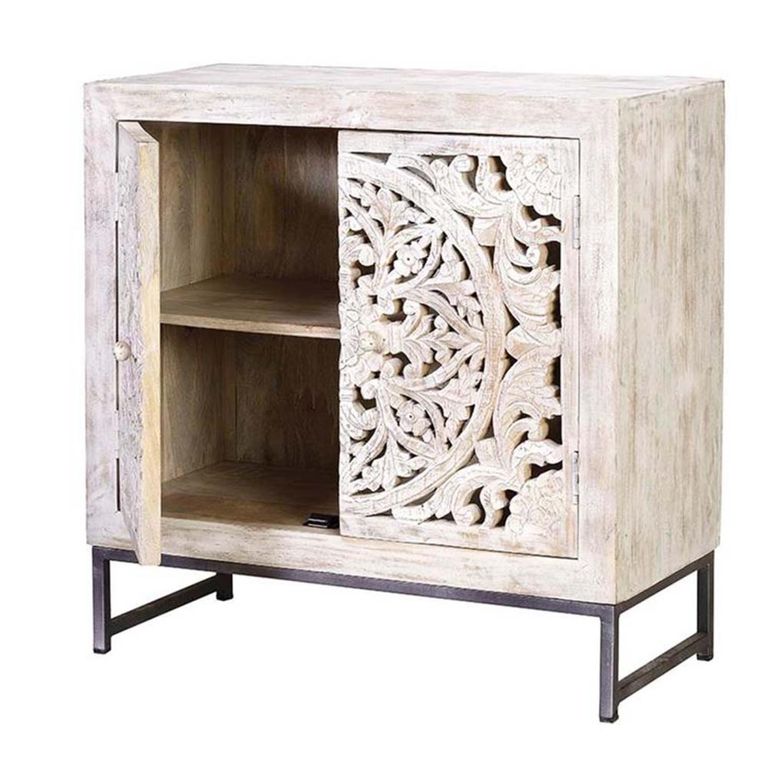 Quintana Sideboard - Washed Carved - Mango Wood - 2 Door - Small - 80cm