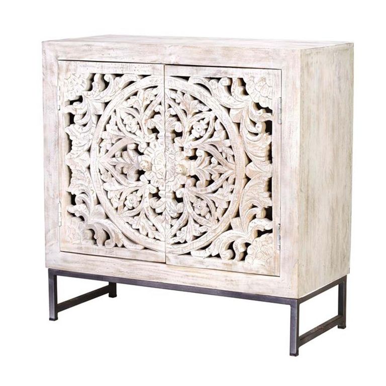 Quintana Sideboard - Washed Carved - Mango Wood - 2 Door - Small - 80cm