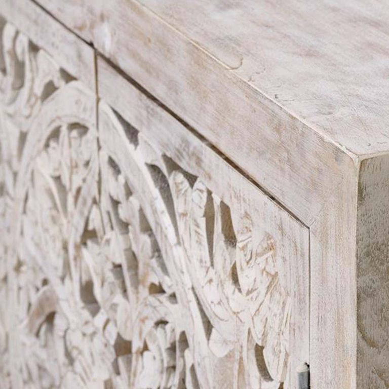 Quintana Sideboard - Washed Carved - Mango Wood - 2 Door - Small - 80cm