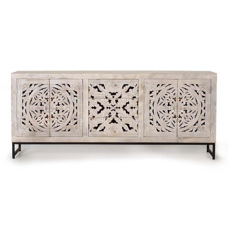 Quintana Sideboard - Washed Carved - Mango Wood - 4 Door - Extra Large - 190cm