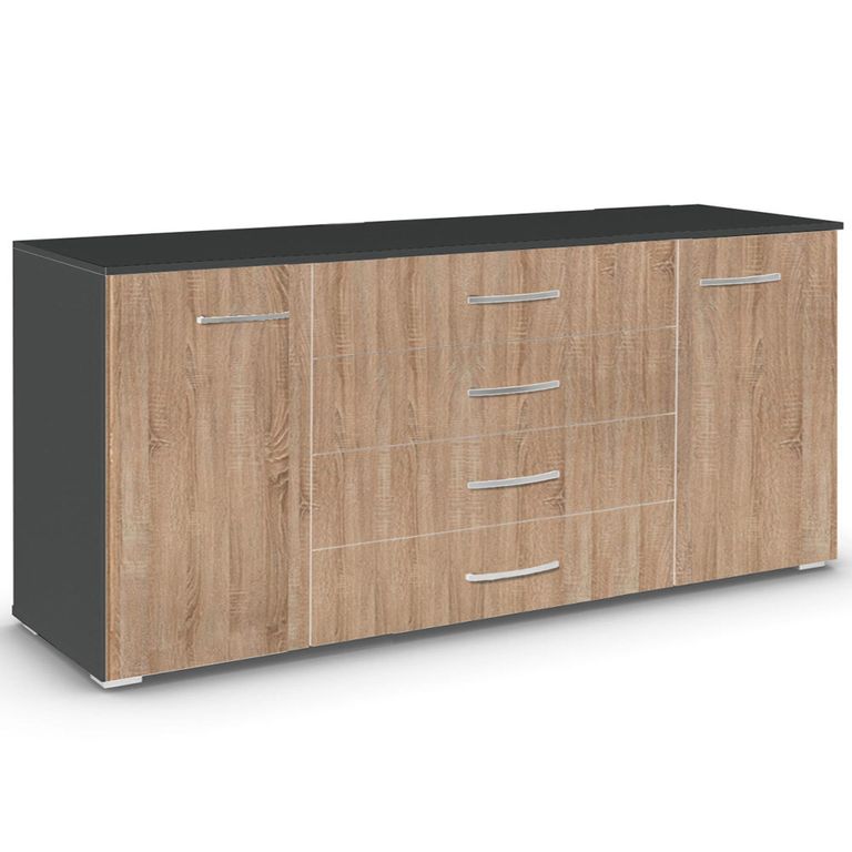 Aditio Large Sideboard - 160cm - 2 Door - Metallic Dark Grey & Sonoma Oak