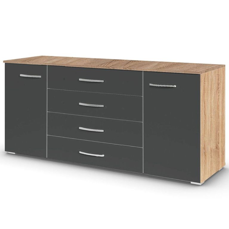 Aditio Large Sideboard - 160cm - 2 Door - Sonoma Oak & Metallic Dark Grey