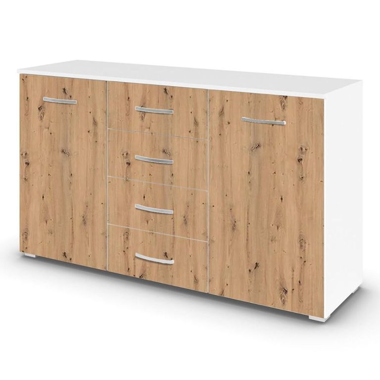 Rauch Aditio 2 Door Medium Sideboard with 4 Drawer - 120cm - Alpine White and Artisan Oak