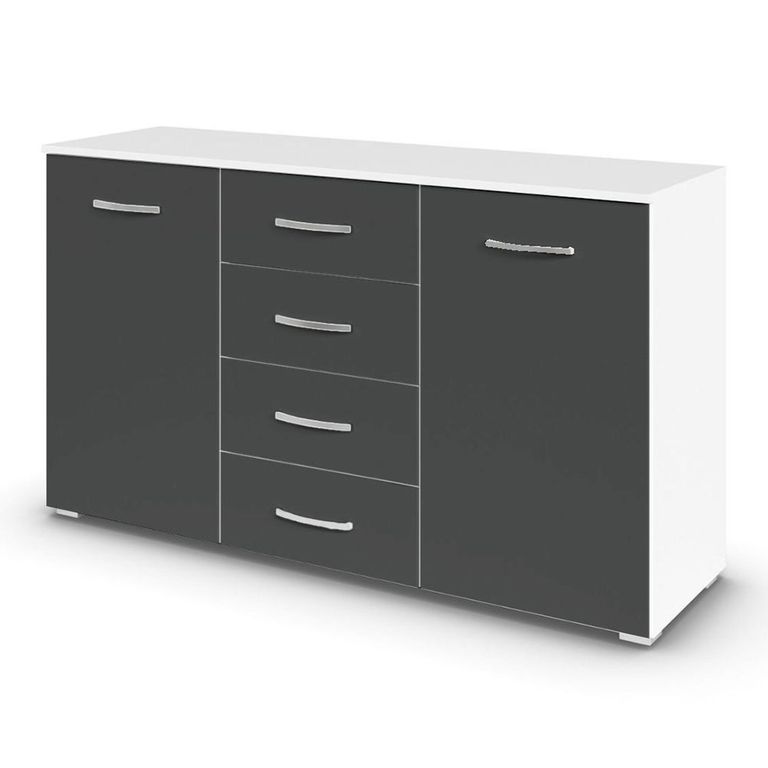 Rauch Aditio 2 Door Medium Sideboard with 4 Drawer - 120cm - Alpine White and Metallic Dark Grey