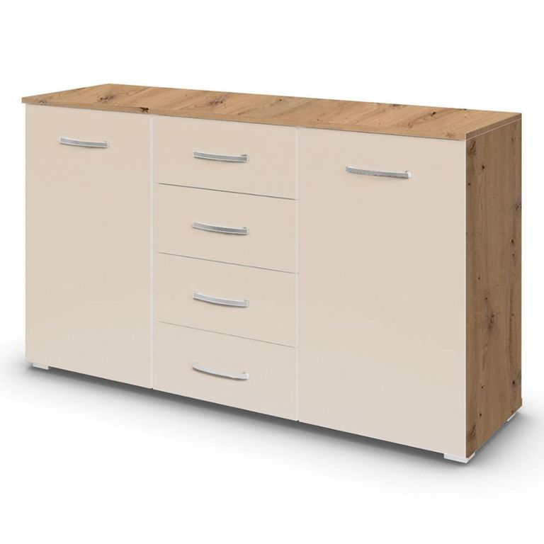 Rauch Aditio 2 Door Medium Sideboard with 4 Drawer - 120cm - Artisan Oak and Champagne