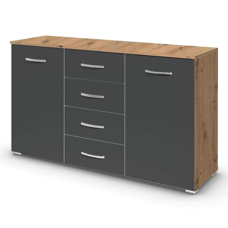 Rauch Aditio 2 Door Medium Sideboard with 4 Drawer - 120cm - Artisan Oak and Metallic Dark Grey