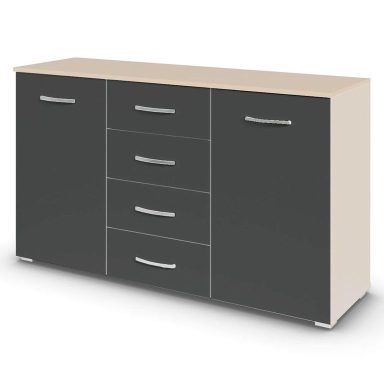 Rauch Aditio 2 Door Medium Sideboard with 4 Drawer - 120cm - Champagne and Metallic Dark Grey