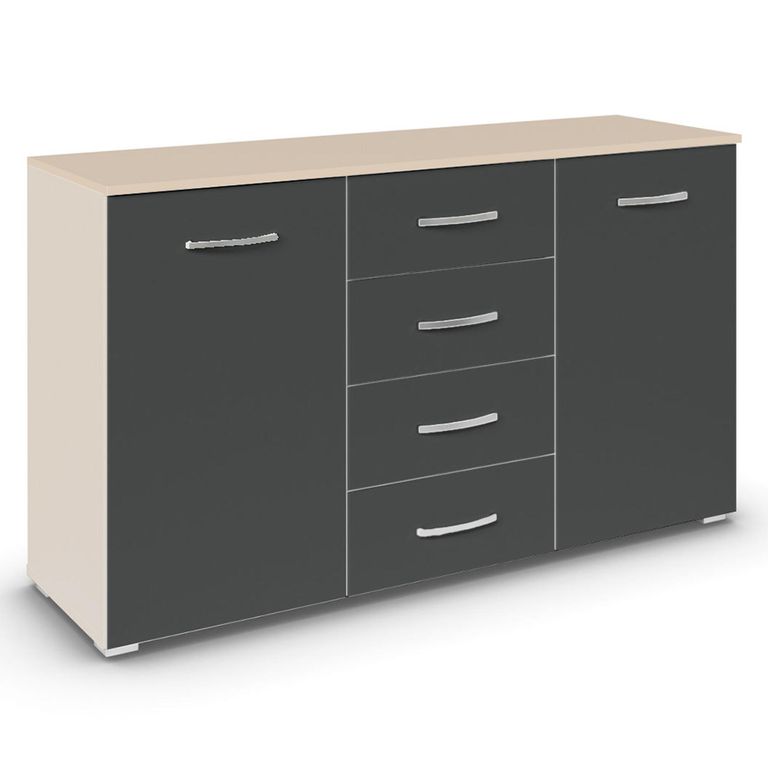 Rauch Aditio 2 Door Medium Sideboard with 4 Drawer - 120cm - Champagne and Metallic Dark Grey