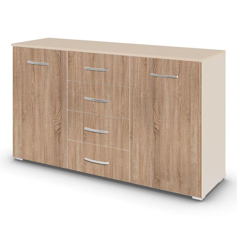 Rauch Aditio 2 Door Medium Sideboard with 4 Drawer - 120cm - Champagne and Sonoma Oak