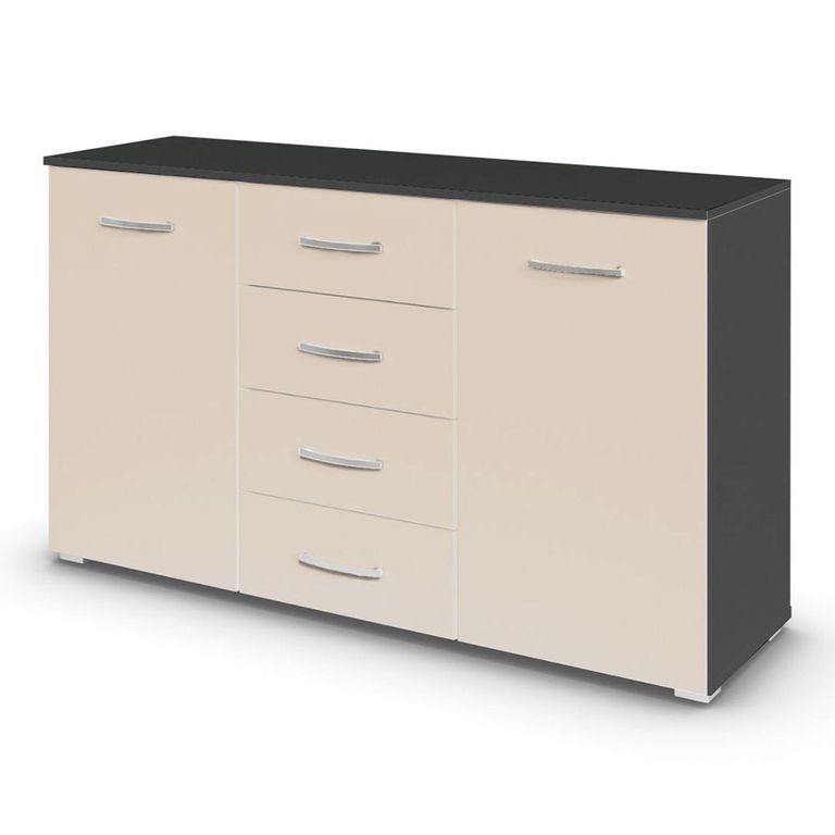 Rauch Aditio 2 Door Medium Sideboard with 4 Drawer - 120cm - Metallic Dark Grey and Champagne