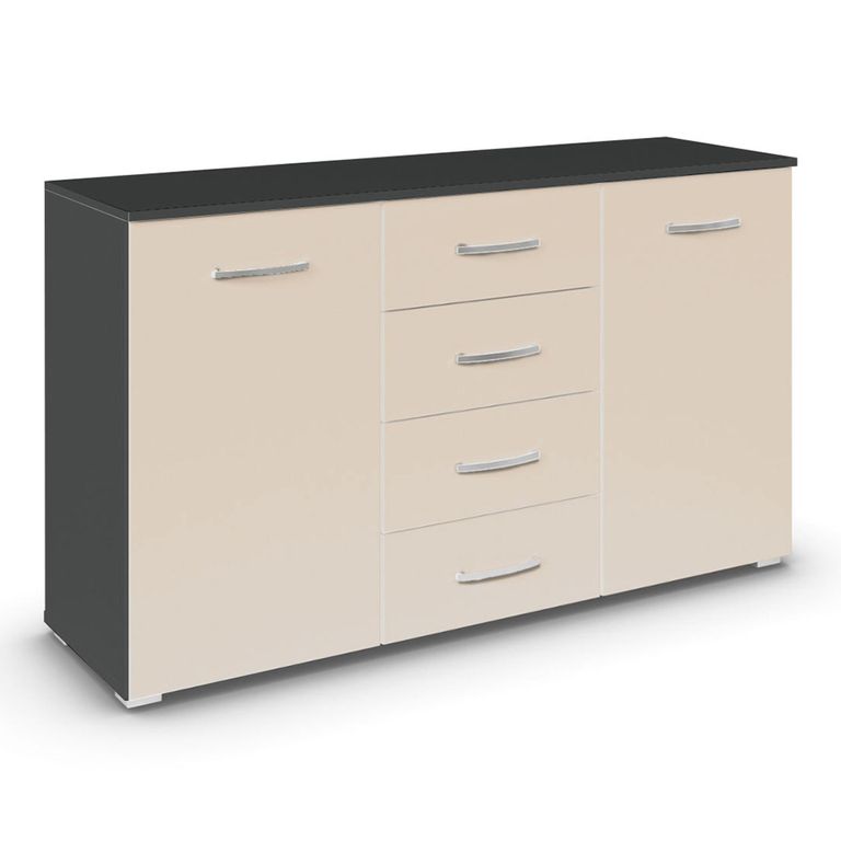 Rauch Aditio 2 Door Medium Sideboard with 4 Drawer - 120cm - Metallic Dark Grey and Champagne