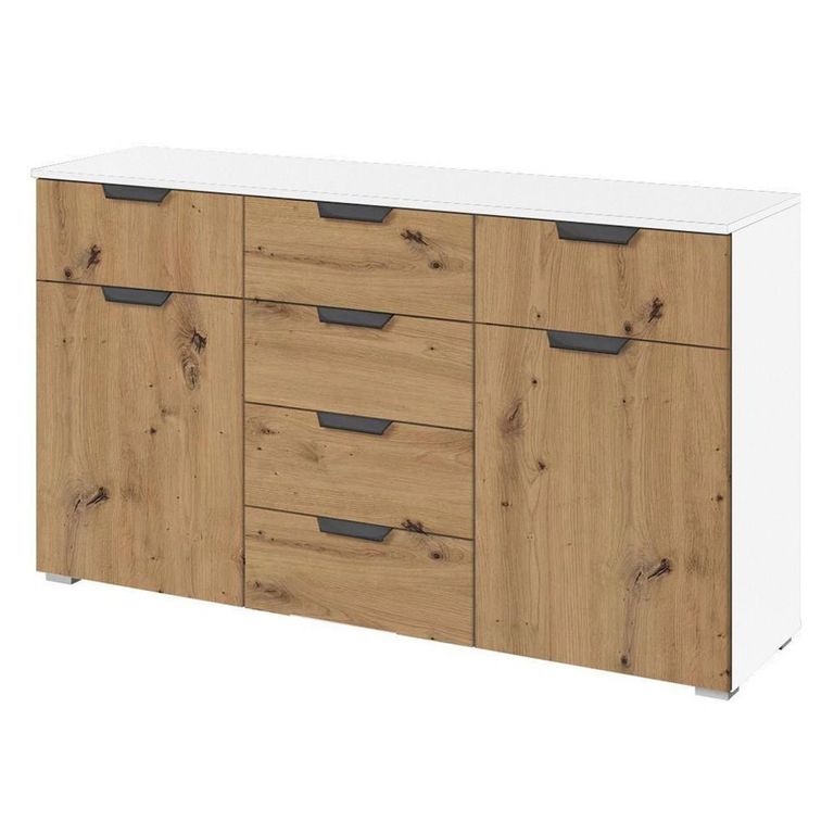 Aditio Medium Sideboard - 120cm - 2 Door - 6 Drawer - Alpine White & Artisan Oak