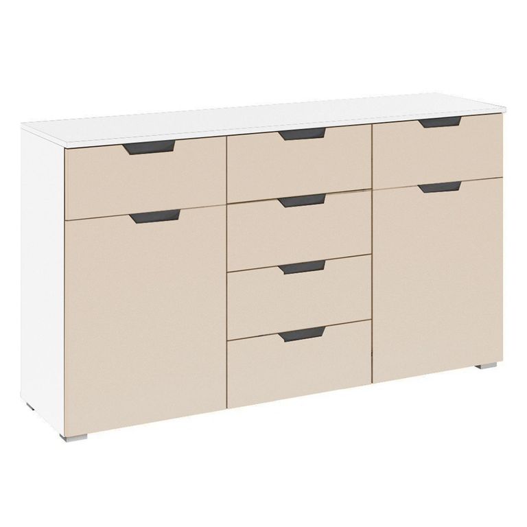 Aditio Medium Sideboard - 120cm - 2 Door - 6 Drawer - Alpine White & Champagne