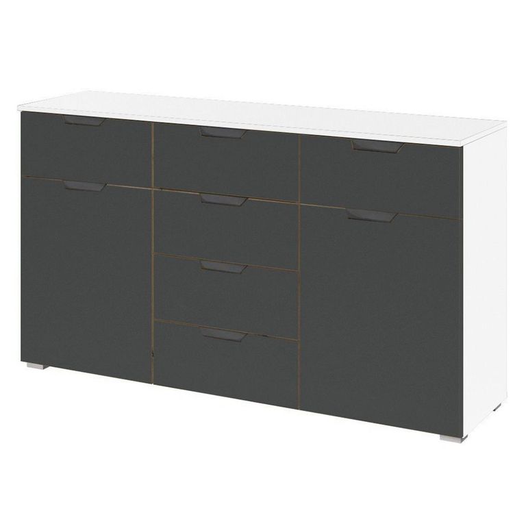 Aditio Medium Sideboard - 120cm - 2 Door - 6 Drawer - Alpine White & Metallic Dark Grey