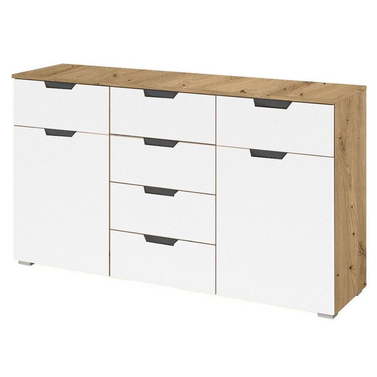 Aditio Medium Sideboard - 120cm - 2 Door - 6 Drawer - Artisan Oak & Alpine White
