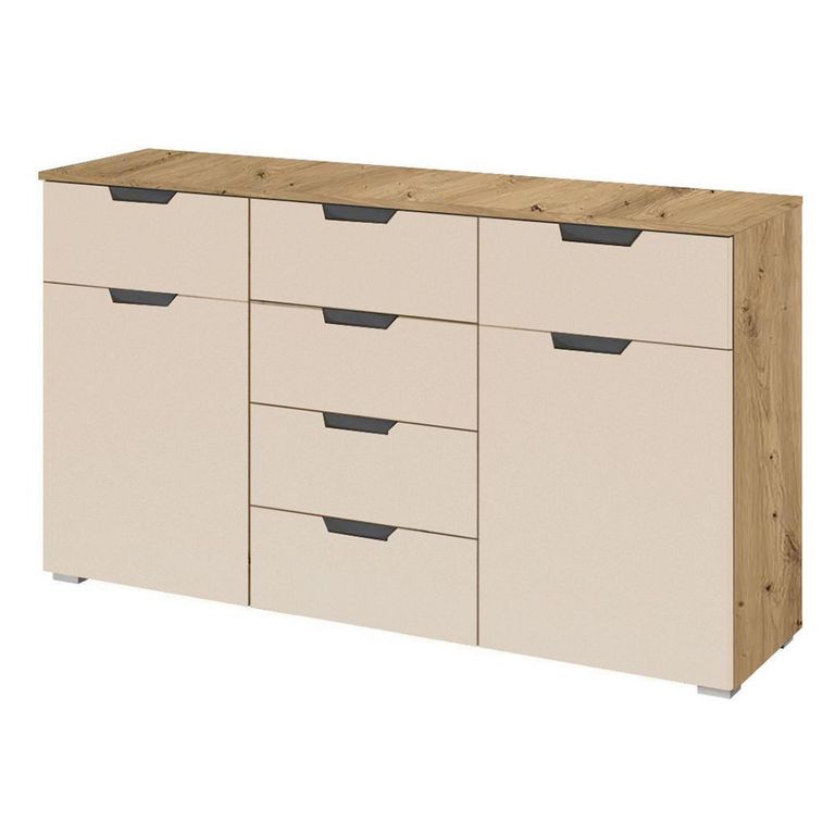 Aditio Medium Sideboard - 120cm - 2 Door - 6 Drawer - Artisan Oak & Champagne