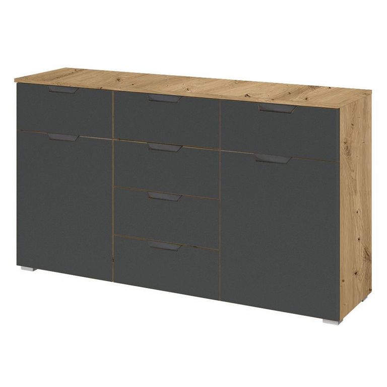 Aditio Medium Sideboard - 120cm - 2 Door - 6 Drawer - Artisan Oak & Metallic Dark Grey