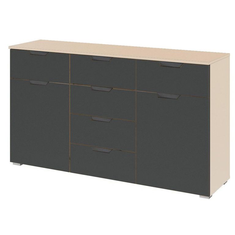 Aditio Medium Sideboard - 120cm - 2 Door - 6 Drawer - Champagne & Metallic Dark Grey