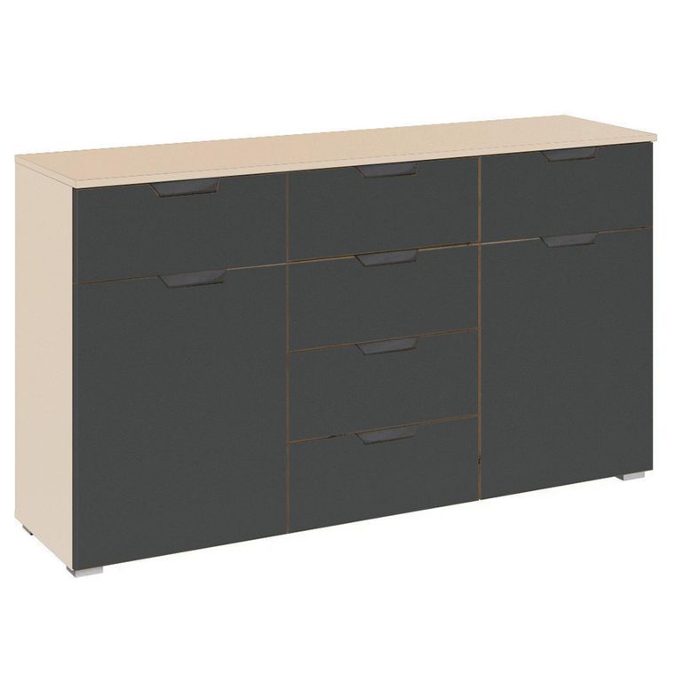 Aditio Medium Sideboard - 120cm - 2 Door - 6 Drawer - Champagne & Metallic Dark Grey