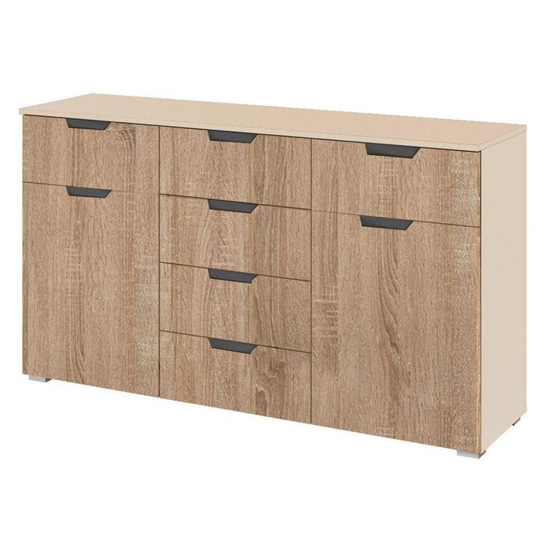Aditio Medium Sideboard - 120cm - 2 Door - 6 Drawer - Champagne & Sonoma Oak