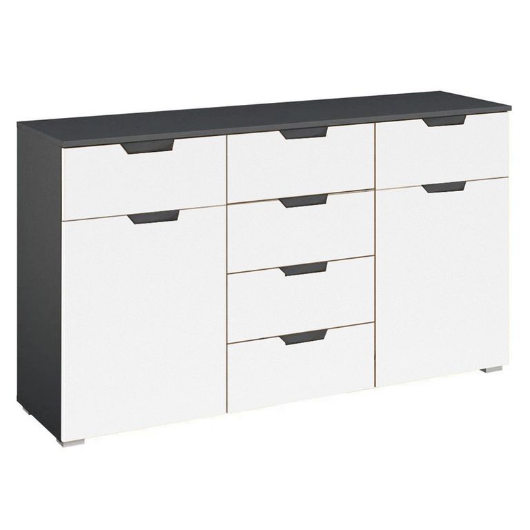 Aditio Medium Sideboard - 120cm - 2 Door - 6 Drawer - Metallic Dark Grey & Alpine White
