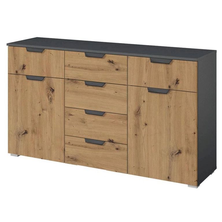 Aditio Medium Sideboard - 120cm - 2 Door - 6 Drawer - Metallic Dark Grey & Artisan Oak