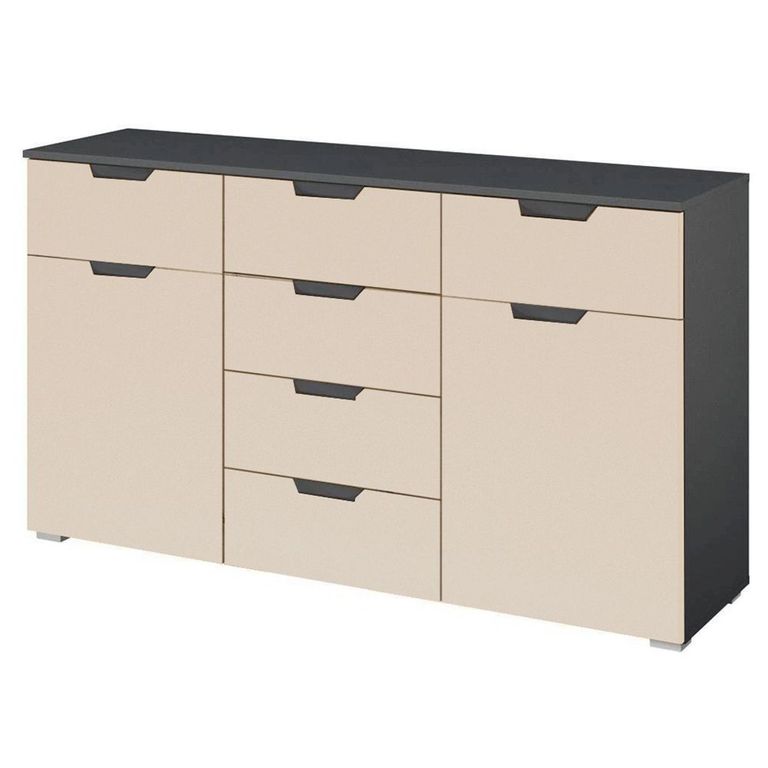 Aditio Medium Sideboard - 120cm - 2 Door - 6 Drawer - Metallic Dark Grey & Champagne