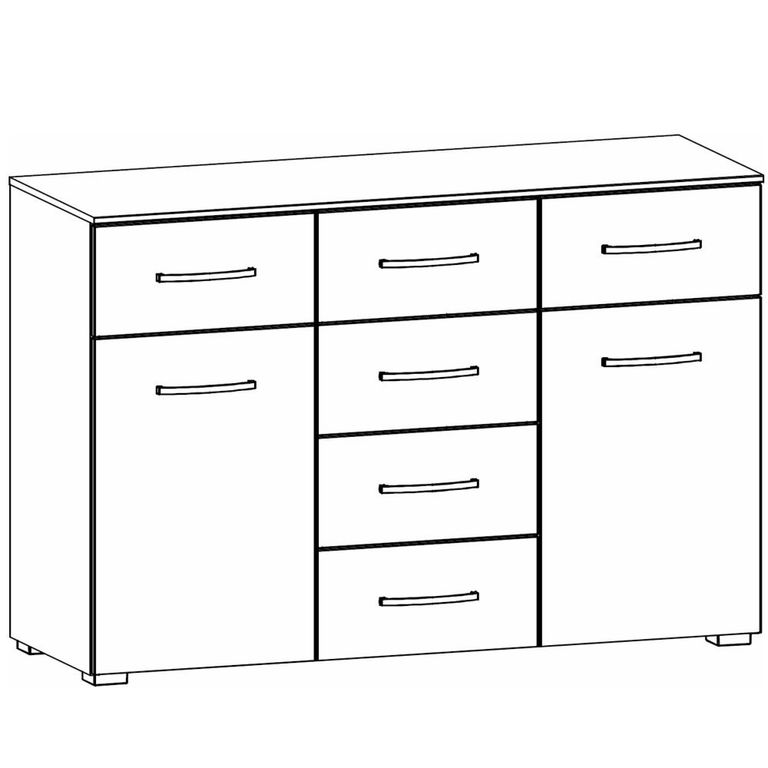 Aditio Medium Sideboard - 120cm - 2 Door - 6 Drawer - Metallic Dark Grey & Sonoma Oak