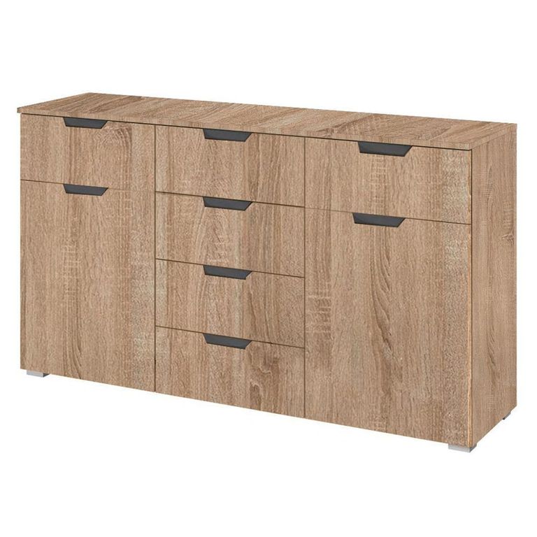 Aditio Medium Sideboard - 120cm - 2 Door - 6 Drawer - Sonoma Oak