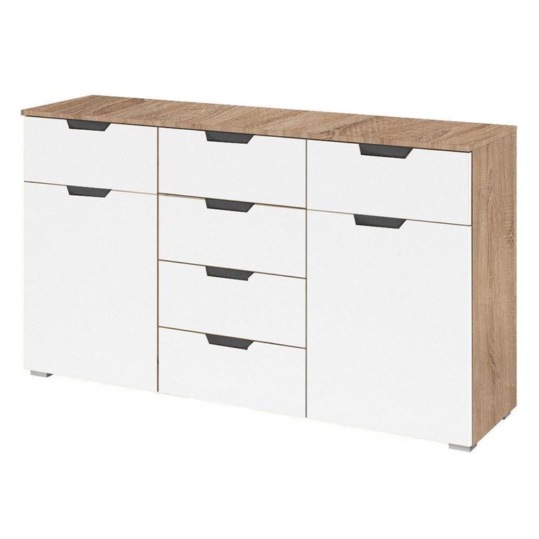 Aditio Medium Sideboard - 120cm - 2 Door - 6 Drawer - Sonoma Oak & Alpine White