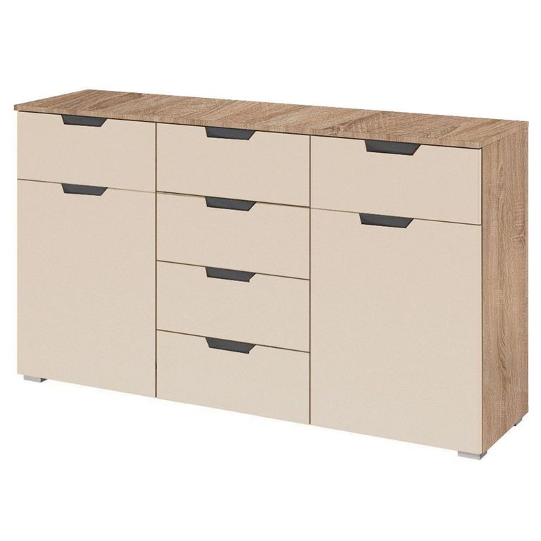 Aditio Medium Sideboard - 120cm - 2 Door - 6 Drawer - Sonoma Oak & Champagne