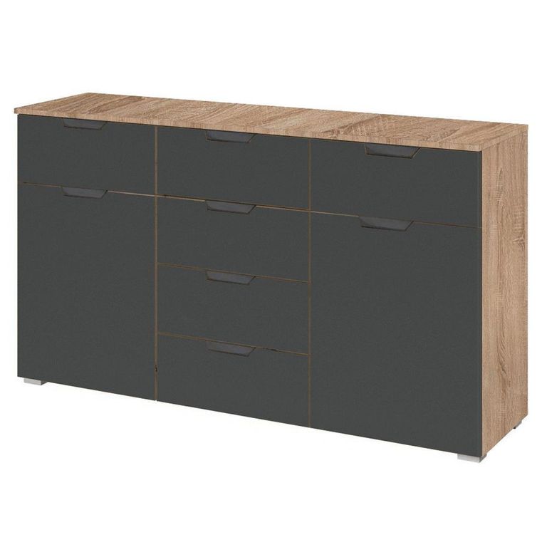 Aditio Medium Sideboard - 120cm - 2 Door - 6 Drawer - Sonoma Oak & Metallic Dark Grey