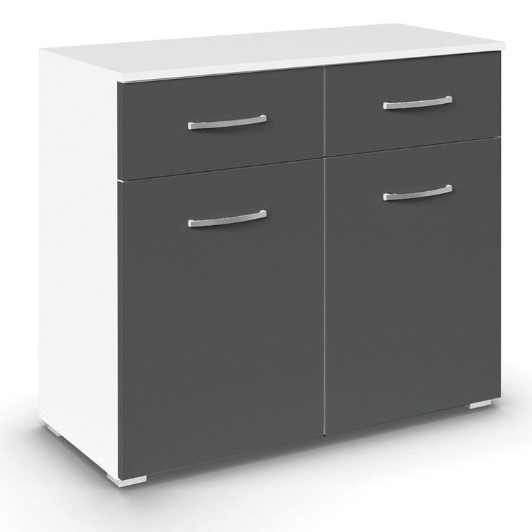 Rauch Aditio 2 Door Small Sideboard - 80cm - Alpine White and Metallic Dark Grey
