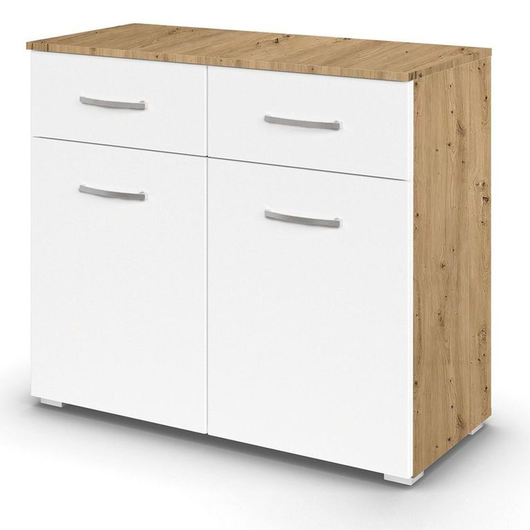 Rauch Aditio 2 Door Small Sideboard - 80cm - Artisan Oak and Alpine White