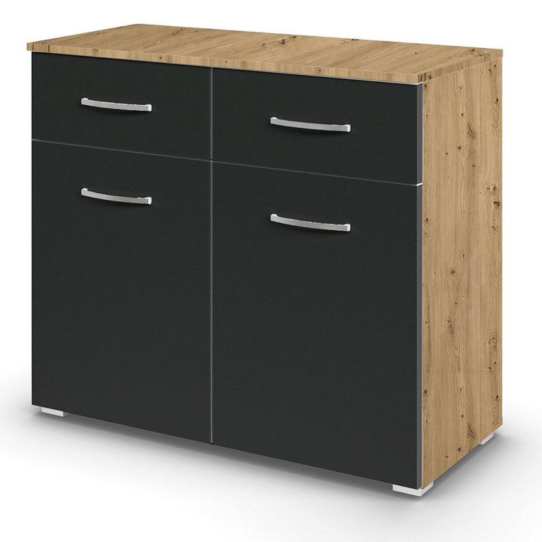 Rauch Aditio 2 Door Small Sideboard - 80cm - Artisan Oak and Metallic Dark Grey